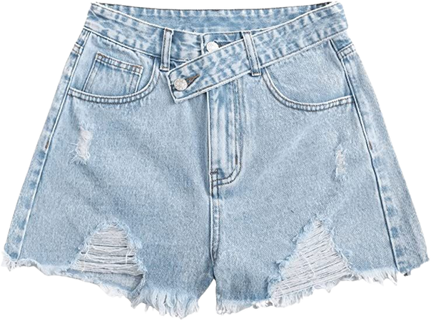 SweatyRocks Women's Casual High Waist Raw Hem Ripped Denim Jean Shorts with Pocket at Amazon Women’s Clothing store