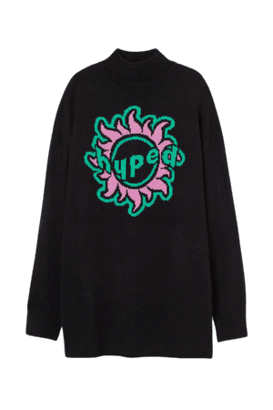 Oversized Sweater - Black/Hyped - Ladies | H&M US