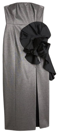 Tailored Compact Stretch Sparkle Taffeta Rosette Bandeau Midi Dress | Karen Millen