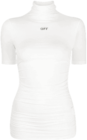 Shop white Off-White logo-print roll neck T-shirt with Express Delivery - Farfetch