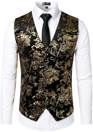 ZEROYAA Mens Hipster Gold Paisley Single Breasted Suit Dress Vest/Tuxedo Waistcoat Z49 Gold Large at Amazon Men’s Clothing store