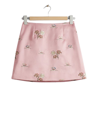 Floral Embroidery Satin Mini Skirt - Pink - Mini skirts - & Other Stories US