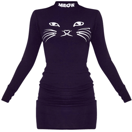 Black Cat Print Bodycon Dress | PrettyLittleThing USA