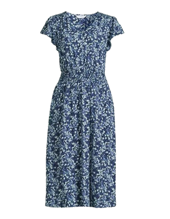 Time and Tru Women’s Smocked Waist Midi Dress with Short Sleeves, Sizes XS-XXXL - Walmart.com