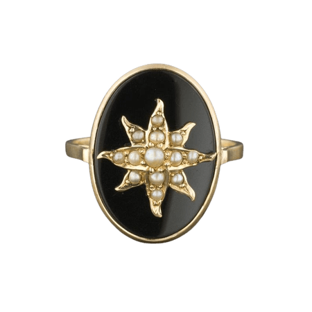 14k Gold Pearl & Onyx Sunburst Ring 14k Gold Ring Antique | Etsy