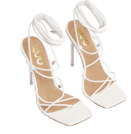 Sunbathe Square Toe Lace Up Clear Perspex Heel In White Faux Leather | EGO