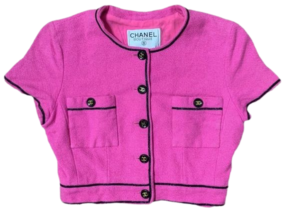 90’s vintage Chanel tweed hot pink cropped jacket