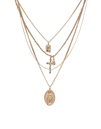 ASOS DESIGN | ASOS DESIGN multirow necklace with vintage style icon and cross pendants in gold