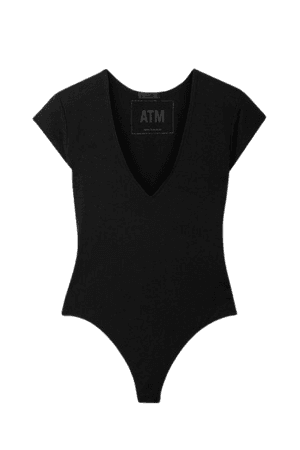Stretch Pima Cotton-jersey Thong Bodysuit - Black