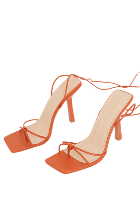Orange Square Knot Toe Thong High Heeled Sandals | PrettyLittleThing USA