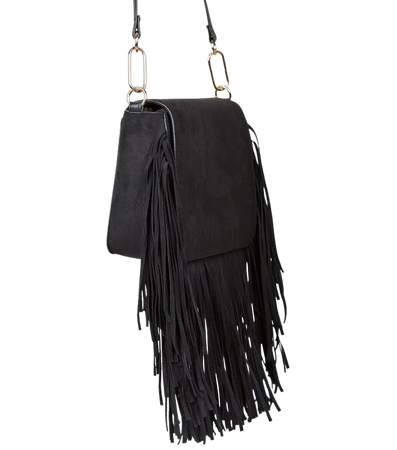 Black Suedette Fringe Cross Body Bag | New Look