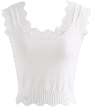 Scalloped Edge Knit Tank Top in White - Retro, Indie and Unique Fashion