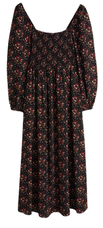 Square Neck Smocked Maxi Dress - Black, Dotty Sprig | Boden US