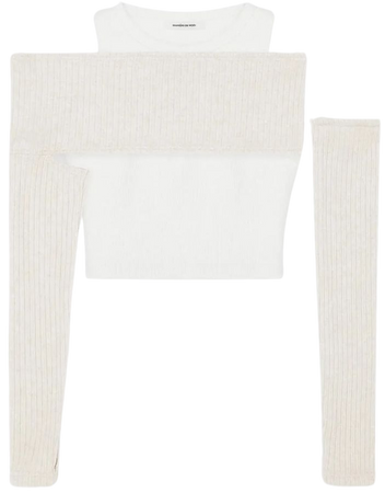 Crop Top with Knitted Overlay - White/Beige | Manière De Voir USA