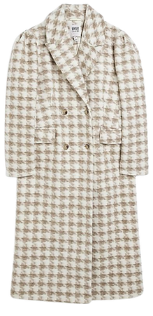 Cream dogtooth wool longline coat | River Island