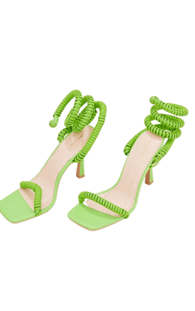 Green Rubber Cord Detail Straps High Heeled Sandals | PrettyLittleThing USA