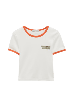 White T-shirt with contrasting ribbed trims - pull&bear