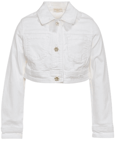 White Crop Jean Jacket W/Ruffle