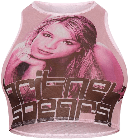 Baby Pink Britney Spears Print Mesh Vest | PrettyLittleThing USA