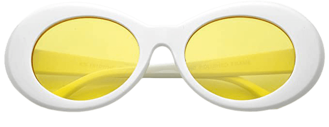 Amazon.com: zeroUV - Bold Retro Oval Mod Thick Frame White Sunglasses Clout Goggles with Round Colored Lens 51mm (White/Yellow): Clothing