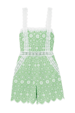 Green Zuma crocheted lace-trimmed broderie anglaise cotton-blend playsuit | Charo Ruiz | NET-A-PORTER