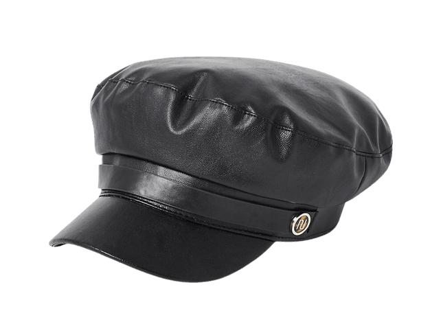 River Island Black Faux Leather Baker Boy Hat