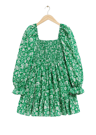 Smocked Mini Dress - Green Floral Print - Mini dresses - & Other Stories US