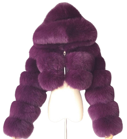 purple cropped fox fur jacket