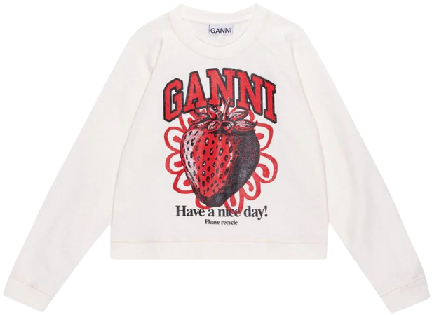 GANNI strawberry-print Organic Cotton Sweatshirt - Farfetch