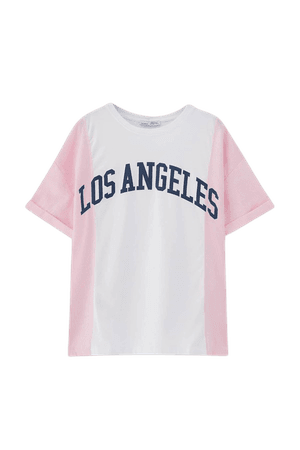 Pink striped slogan T-shirt - pull&bear