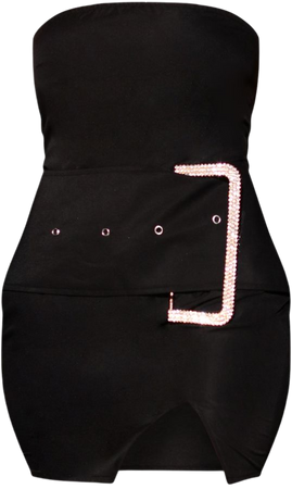 Black Diamante Buckle Bandeau Bodycon Dress | PrettyLittleThing CA