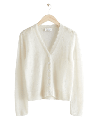 Alpaca Blend Heart Knit Cardigan - White - Cardigans - & Other Stories WW