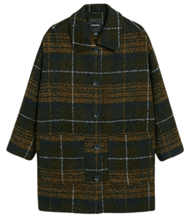 Dark green checkered wool blend coat - Green dark checks - Monki WW