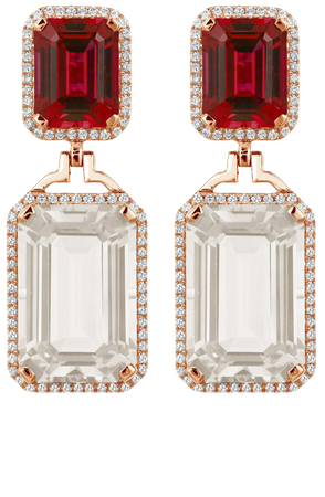 18k Yellow Gold Red And Rock Crystal Drop Earrings By Goshwara | Moda Operandi
