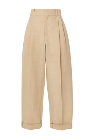 Brown Cropped linen and cotton-blend tapered pants | Chloé | NET-A-PORTER