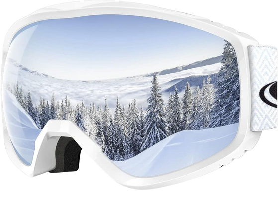 Amazon.com : findway Ski Goggles OTG - Over Glasses Snow Snowboard Goggles for Men Women Adult- Anti-Fog 100% UV Protection Wide View (A1-White Frame Silver Lens VLT 10%) : Sports & Outdoors