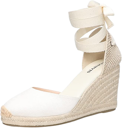 Amazon.com | TONIVIS Women’s Platform Wedges Espadrilles, 3" Wedge, Soft Ankle-Tie Strap, Closed Toe, Classic Summer Sandals White 8.5 size | Platforms & Wedges