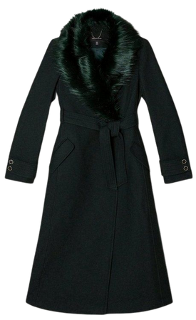 Italian Wool Blend Belted & Faux Fur Collar Coat | Karen Millen
