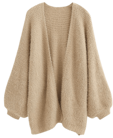 Fuzzy Open Front Waffle Knit Cardigan in Tan - Retro, Indie and Unique Fashion