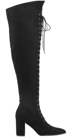 Suedette Lace Up Thigh High Boots - Cider