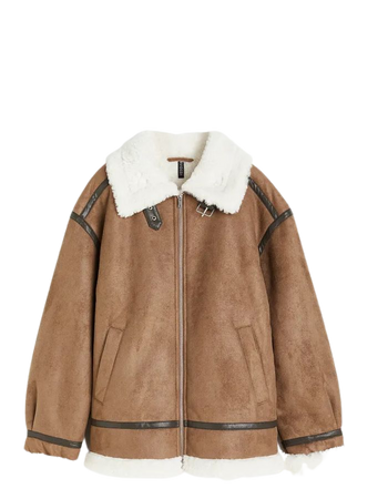 Oversized Teddy-fleece-lined Jacket - Dark beige - Ladies | H&M US