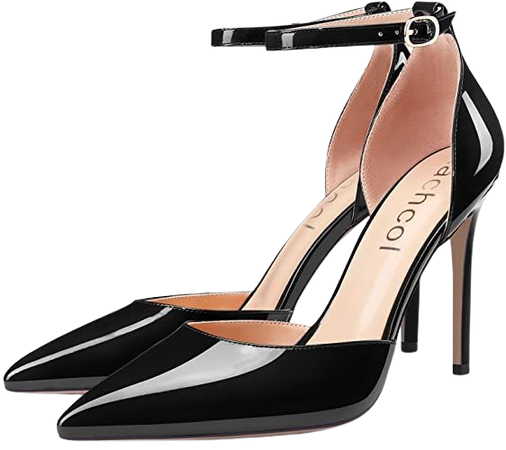 Amazon.com | Aachcol Women Stiletto High Heel Pumps Ankle Strap Two-Piece Pointed Toe Dress Shoes Office Party Wedding Patent 4 Inch | Shoes