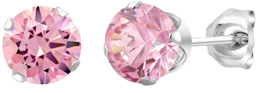 Amazon.com: Gem Stone King 925 Sterling Silver Pink Zirconia Stud Earrings For Women (3.00 Cttw, Gemstone Birthstone, Round 6MM): Clothing, Shoes & Jewelry