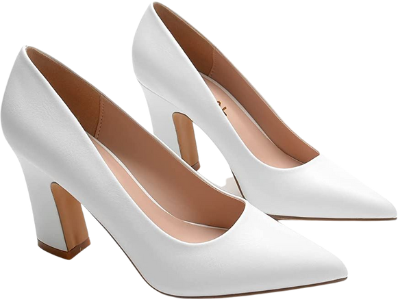 Amazon.com | HHTCAL Chunky Block Heel Pumps for Women White Pointed Closed Toe Heels Sexy Elegant Formal Work Office Ladies Dress Shoes US Size 7 | Shoes