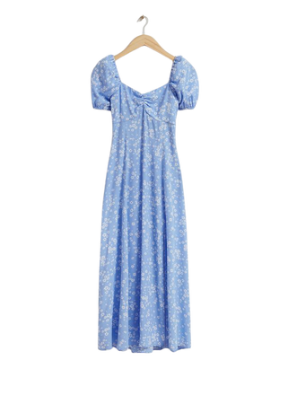 Flowy Puff Sleeve Midi Dress - Light Blue Floral Print - & Other Stories WW