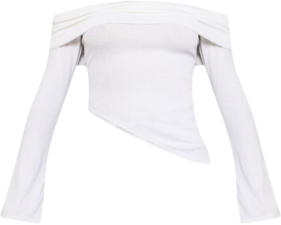 White Burnout Mesh Bardot Long Sleeve Top | PrettyLittleThing USA