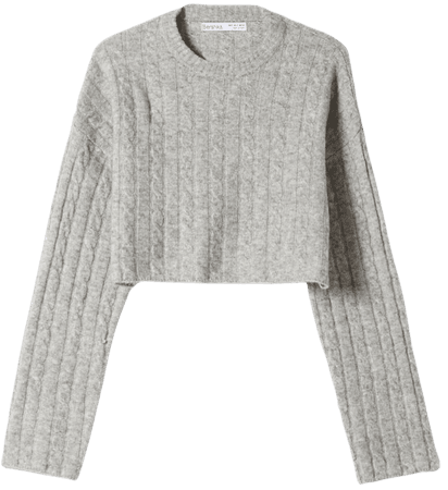 Cropped cable-knit sweater - Sweaters and cardigans - Woman | Bershka