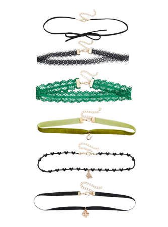 Plus Size - Green Lace Choker Necklace Set - Set of 6 - Torrid
