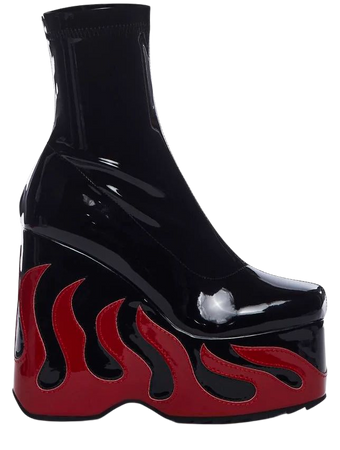 Lamoda Patent Flame Platform Boots - Black/Red – Dolls Kill
