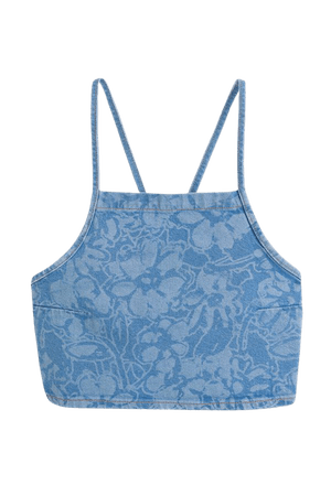 Denim Crop Top - Denim blue/floral - Ladies | H&M US